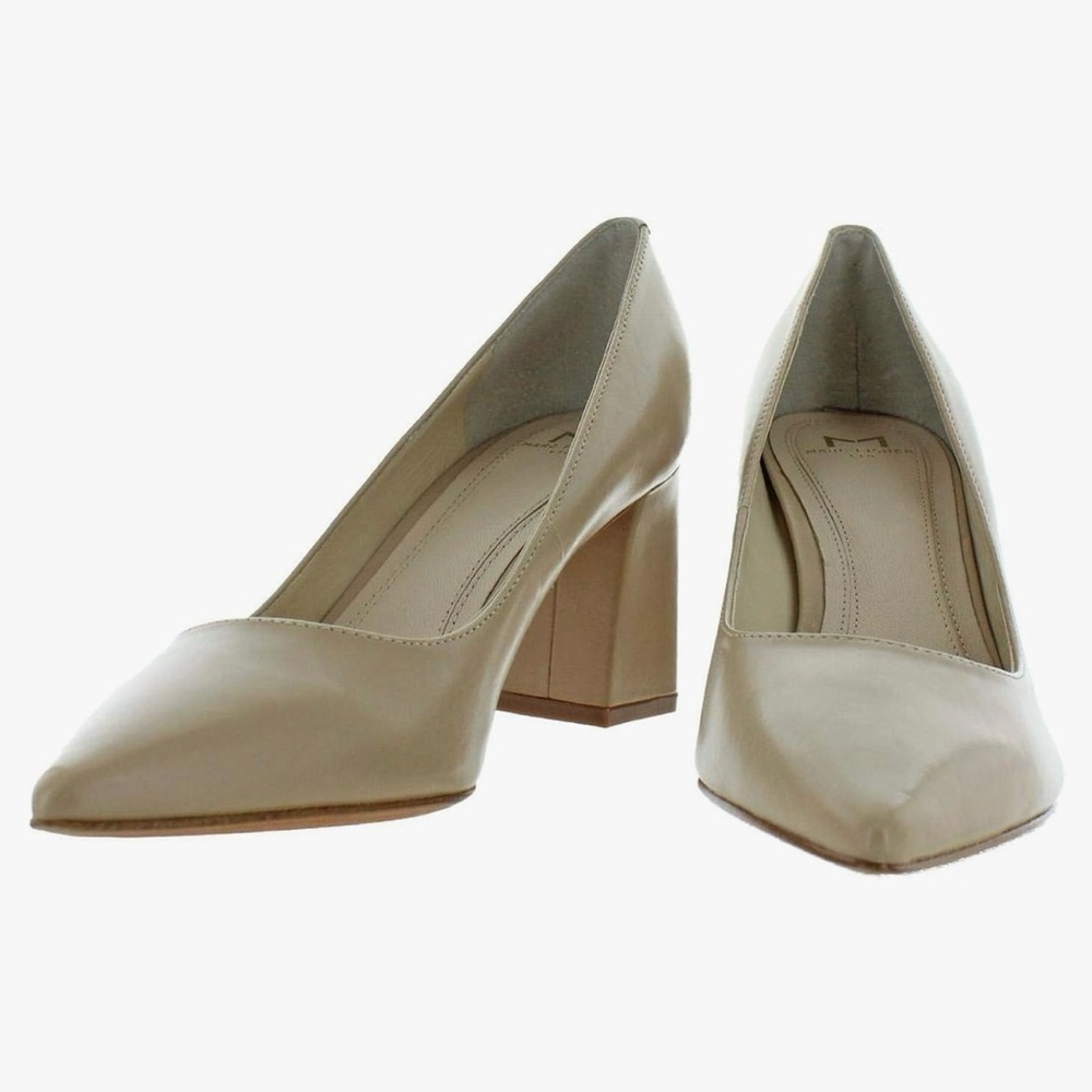 Marc Fisher Tan Pointed-Toe Heels with Block Heel - Picture 3 of 8